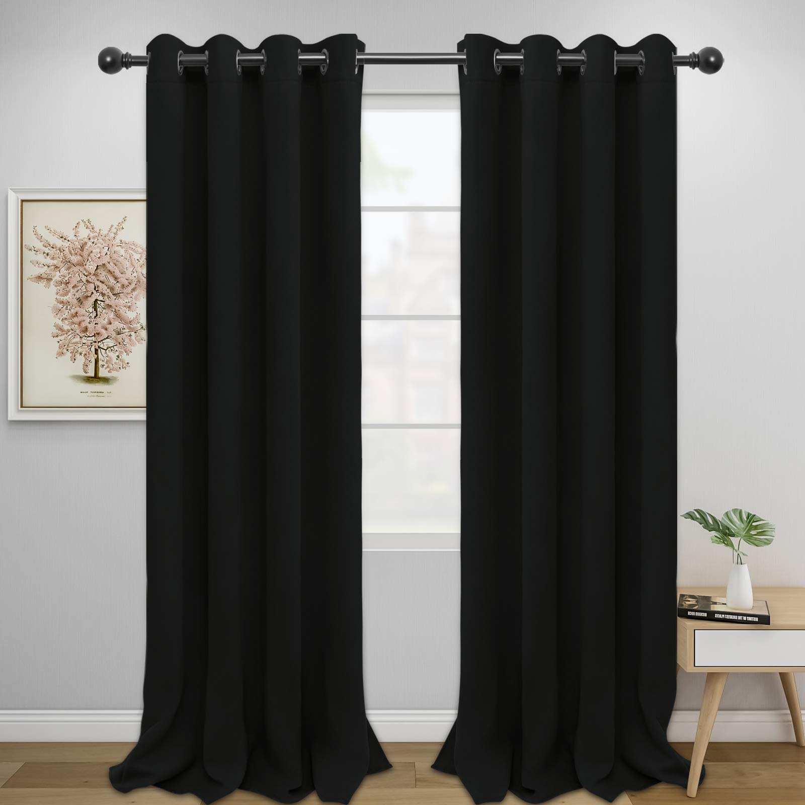 Easy-Going Blackout Curtains for Bedroom, Solid Thermal Insulated Grommet and Noise Reduction Window Drapes, Room Darkening Curtains for Living Room,