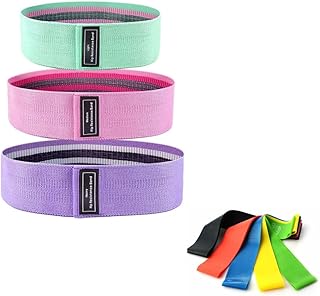 Kit Conjunto de 3 Faixas Elásticas Yoga Para Pernas e Bumbum Esportes + Kit 5 Bandas de resistência Loops de Exercícios Para Reabilitação Alongamento
