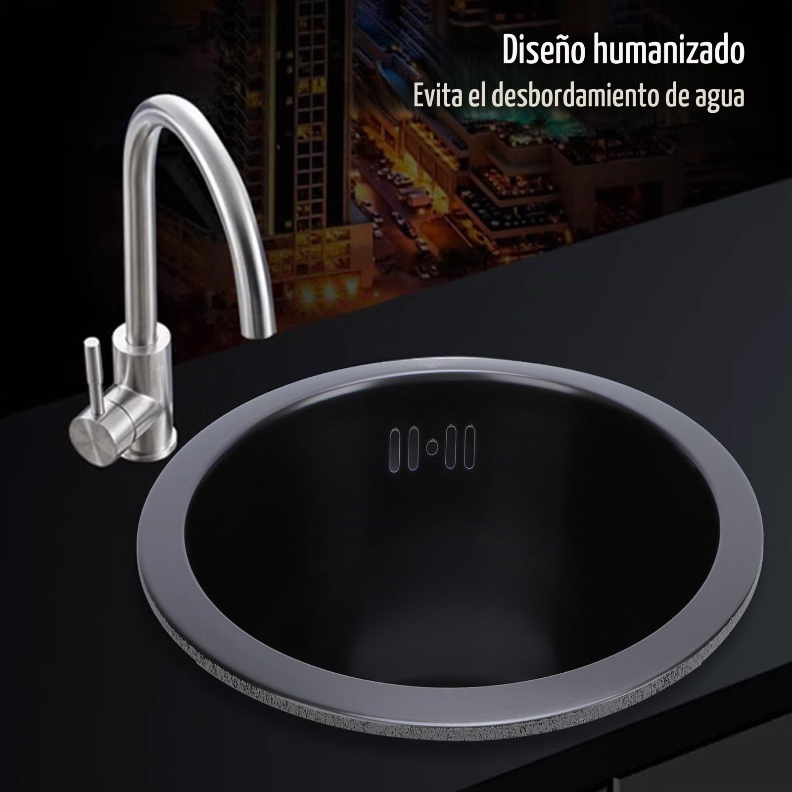 Fregadero Individual Redondo de Acero Inoxidable, Fregadero de Cocina de 42cm de Diámetro Exterior, Fregadero Redondo, Fregadero de Cocina bajo Encimera (Nanonegro)