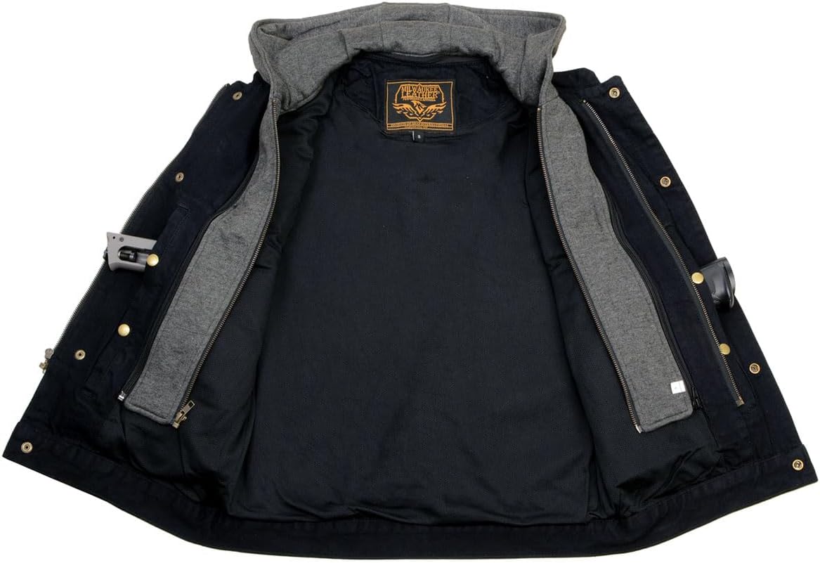 Milwaukee Leather MDM3015 Men's 'Rustic' Black Denim Motorcycle Riding Vest with Hoodie