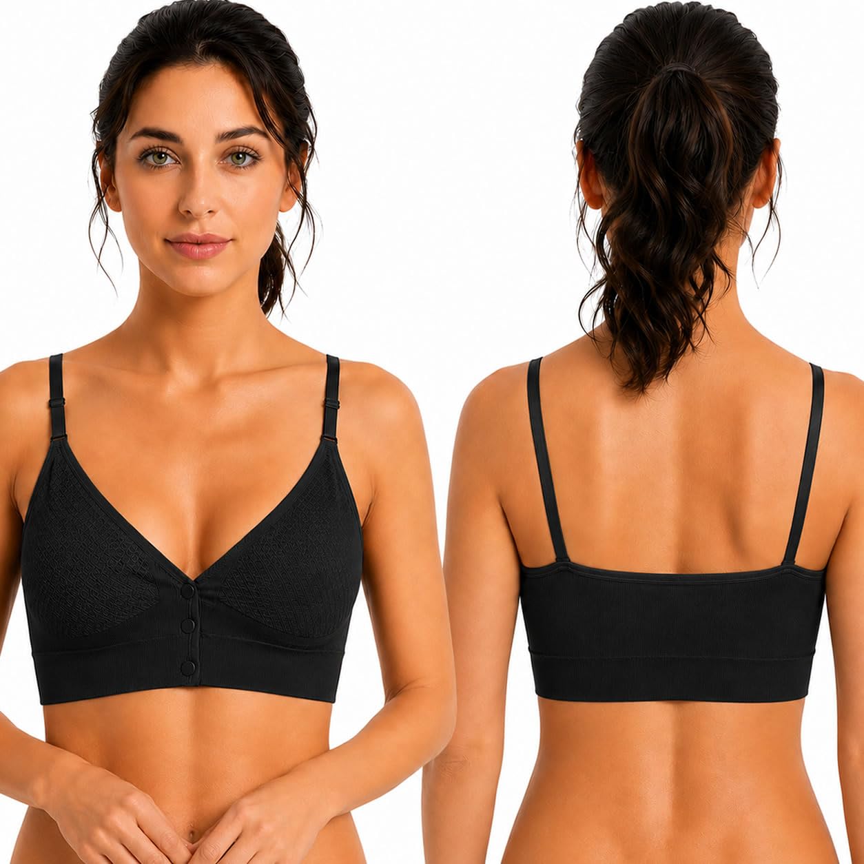 Front Open Seamless Padded Bra for Women, Wirefree Bralette with Removable Pads, Front Snap Closure, Adjustable Straps, Stretchable Comfort Bra-image-12