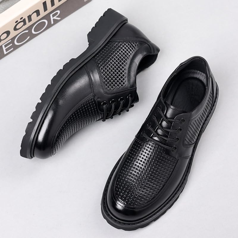 Men's Leather Lace-Up Oxford Shoes - Formal Business Attire Footwear with Shock-Absorbing Heel for Wedding Parties & Gala Events3