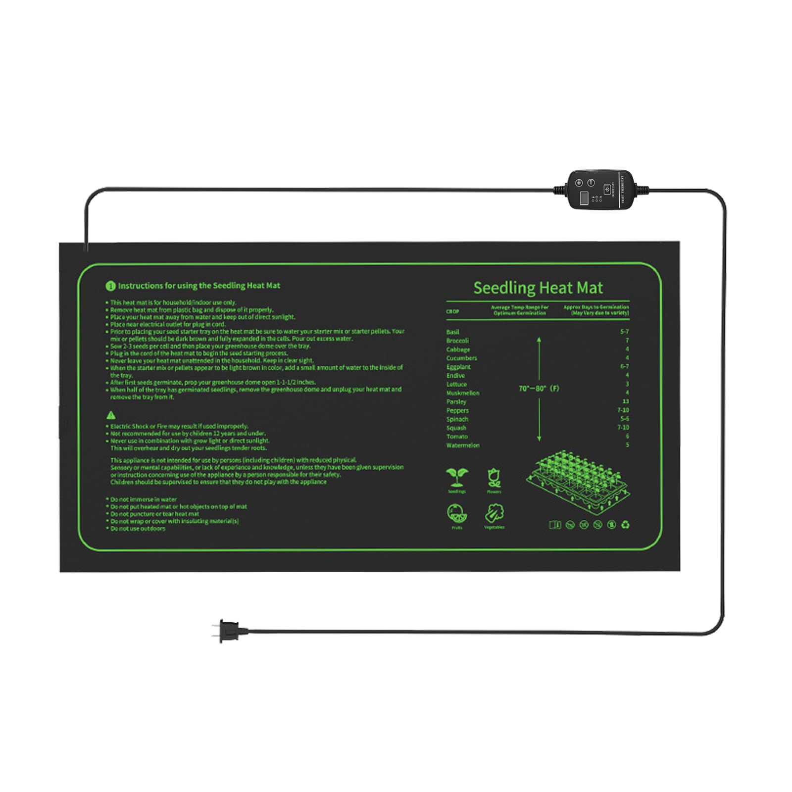 25cm*52cm Estera TéRmica para PláNtulas, Estera Calefactora para Plantas, Alfombrilla Térmica para Plantas con Termostato, para Jardinería Invernaderos Semillas de Cultivos Germinación Cultivo