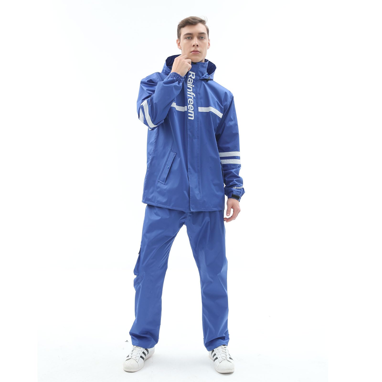 RAINFREEMRain Suit for Men & Women,Waterproof Rain Jacket&Trouser Suit with Reflective Strip,All-Sport Raincoat Anti-storm