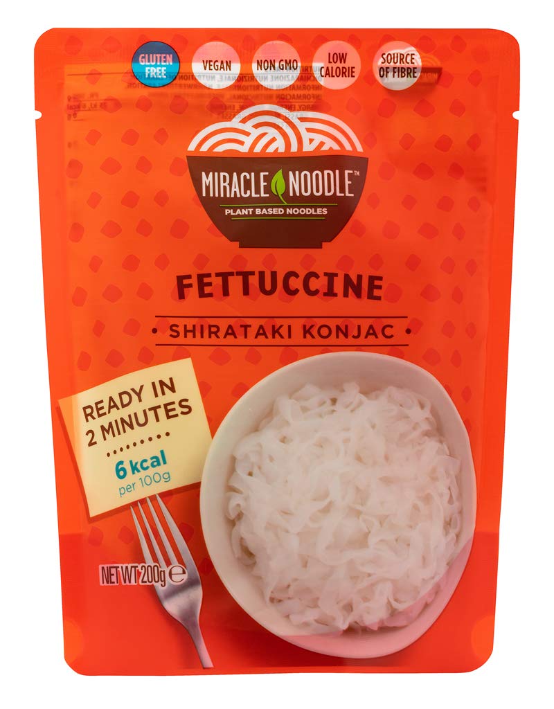 Fettuccine Shirataki Miracle Noodle. Nuova Generazione, Senza Odore e Senza Retrogusto. Adatto a Diete Paleo e Keto. Confezione da 10 pacchetti.