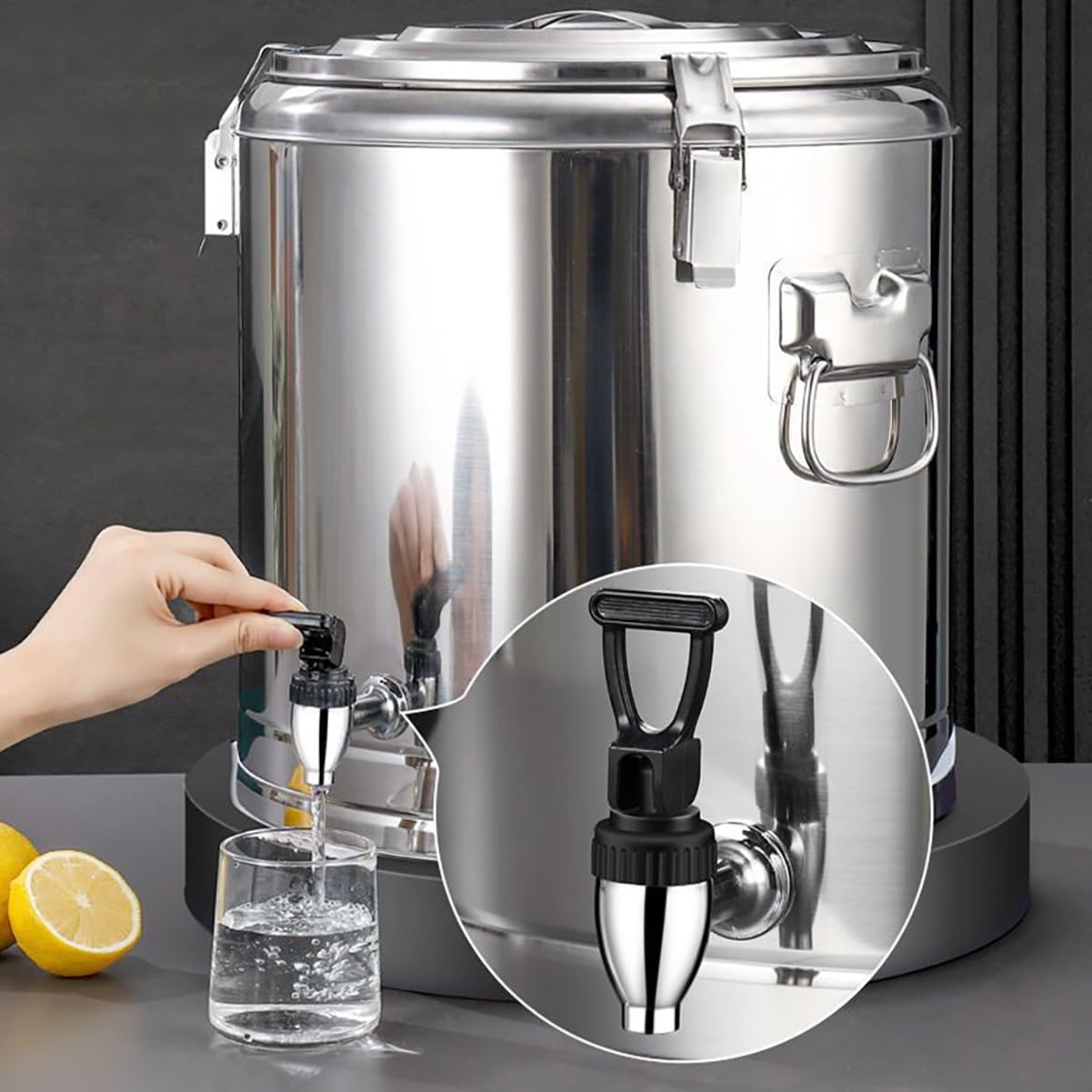 Stainless Steel Insulated Bucket, Large Capacity Milk Tea Bucket,Catering Water Dispenser,Suitable for Restaurants, Homes, Hotels, etc,30L