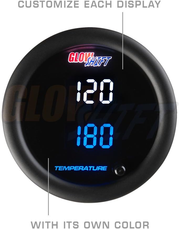GlowShift 10 Color Digital 300F Dual Temperature Gauge Kit - for Water Coolant, Oil, Transmission Temp - Includes 1/8-27 NPT Electronic Sensors & Wiring - Multi-Color Display - Tinted Lens - 2-1/16"