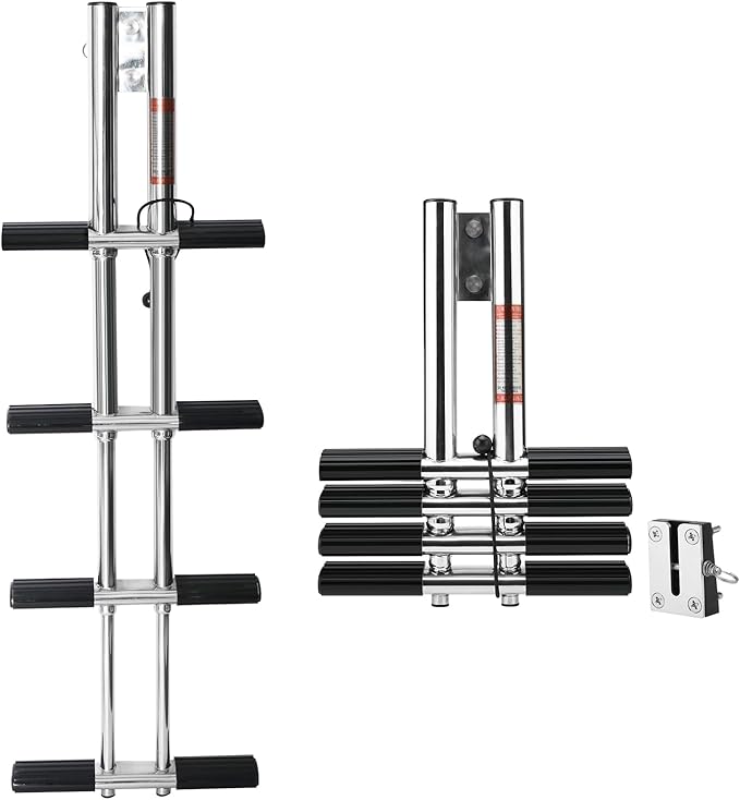 skyehomo 4 Step Boat Marine Sport Ladder Stainless Steel Diver Ladder Dual Vertical Telescoping
