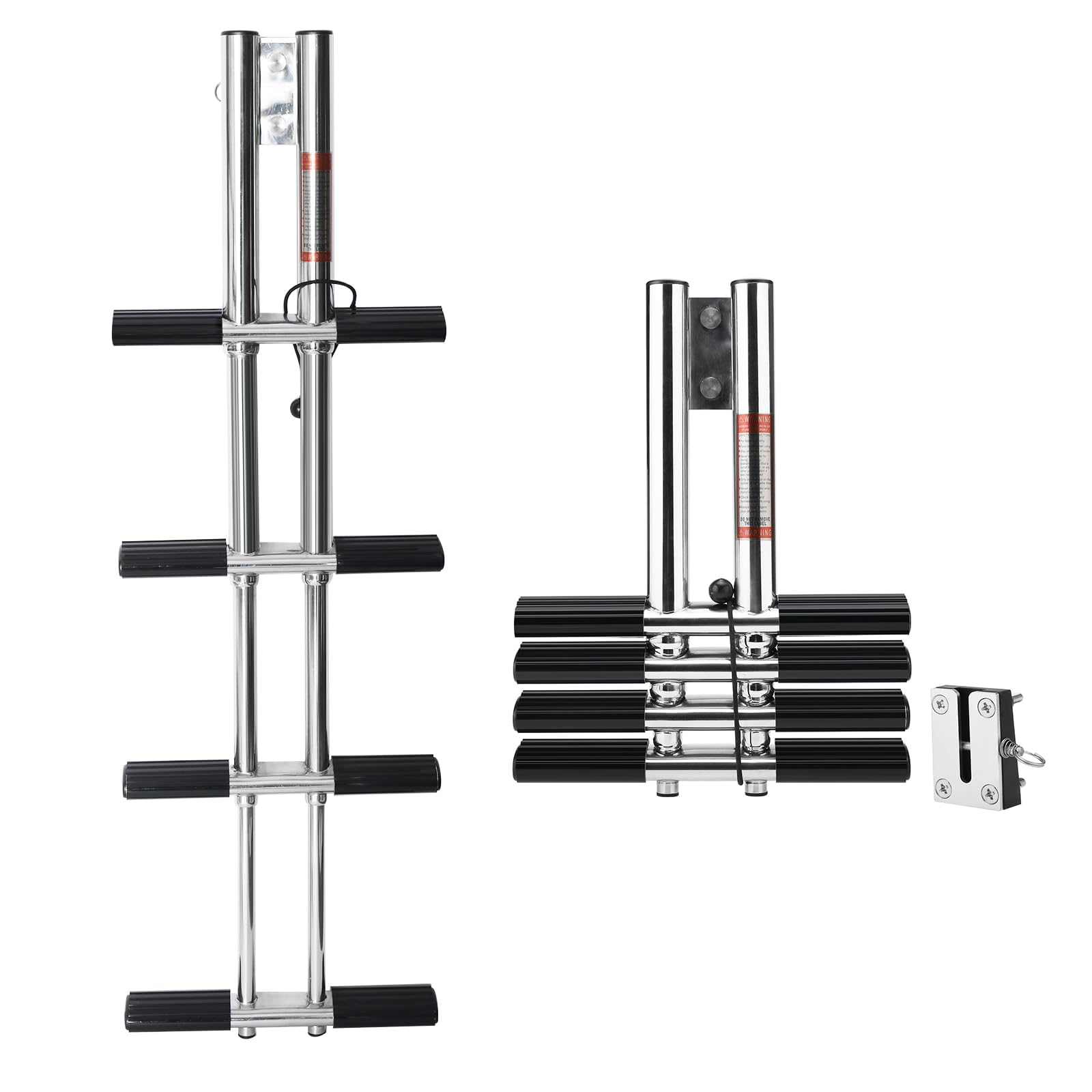 skyehomo 4 Step Boat Marine Sport Ladder Stainless Steel Diver Ladder Dual Vertical Telescoping Ladder,Pontoon Boat Dive Ladder with Transom Mounting Extension Shim