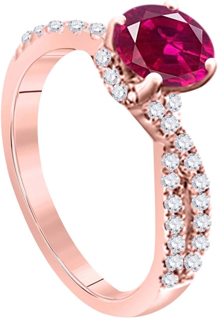 Mauli Jewels 1.15 Carat Halo Created Ruby And Diamond Engagement Ring Crafted 4-prong 14k Solid Rose Gold
