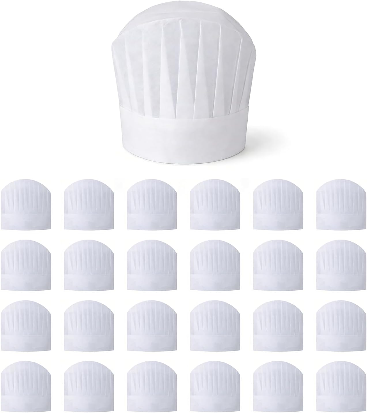 Disposable White Chef Hats， Bulk Pack Pleated Paper Hats Ideal for Catering Events, Baking Classes, Birthday Parties & Food Service（24 Pcs）
