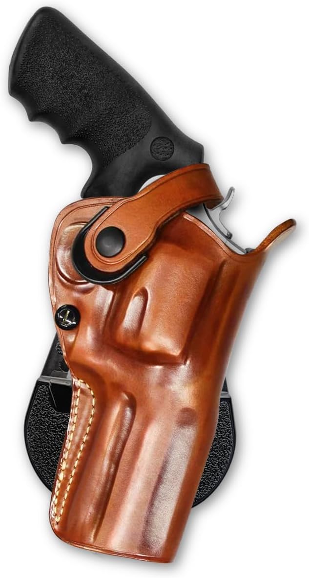 Masc OWB Leather Paddle Revolver Holster with Retention Strap, Fits 500 Magnum X-Frame 4-inch, Right Hand Draw, Brown #1433#