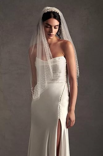 Passat Velo de novia de encaje francés vintage de 1 nivel, velo de novia de encaje color marfil corto para novias