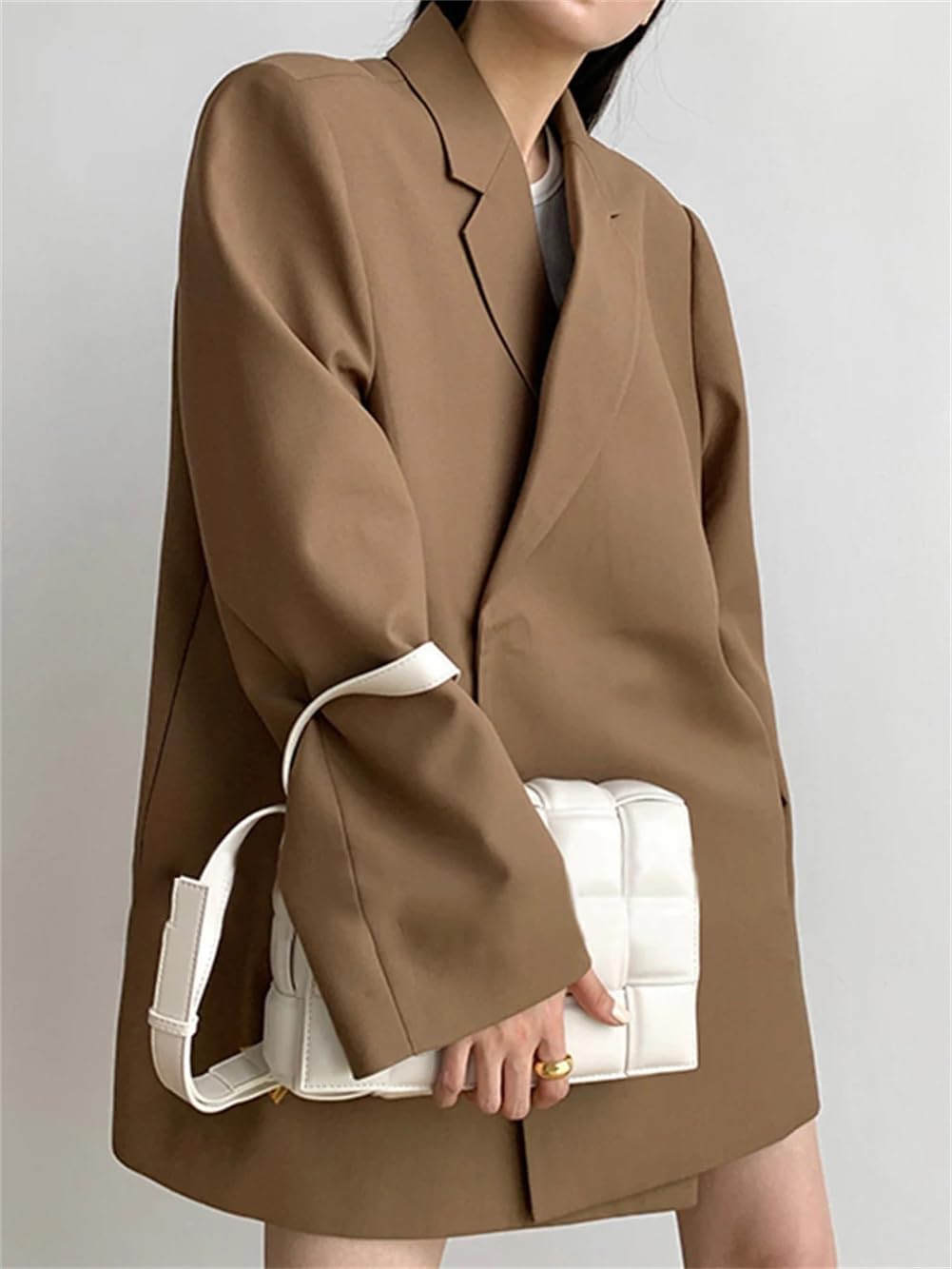 Women Solid Color Loose Oversized Casual Blazer Notched Lapel Long Sleeve Loose Fit Jacket