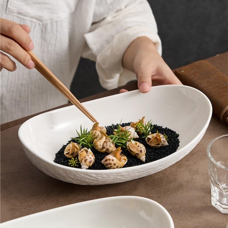 Talerz obiadowy talerze owalne talerze ceramiczne do użytku domowego, hotelowej restauracji, talerze sałatkowe w stylu japońskim, głębokie z kamiennym wzorem talerza talerz do układania w stos talerze
