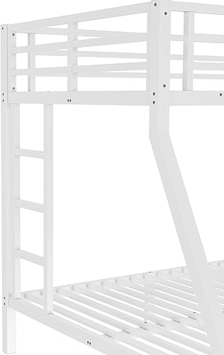 Miniatura 7 de Bellemave Litera individual sobre tamaño matrimonial con escaleras, marco de literas de metal con barandillas de longitud completa, litera