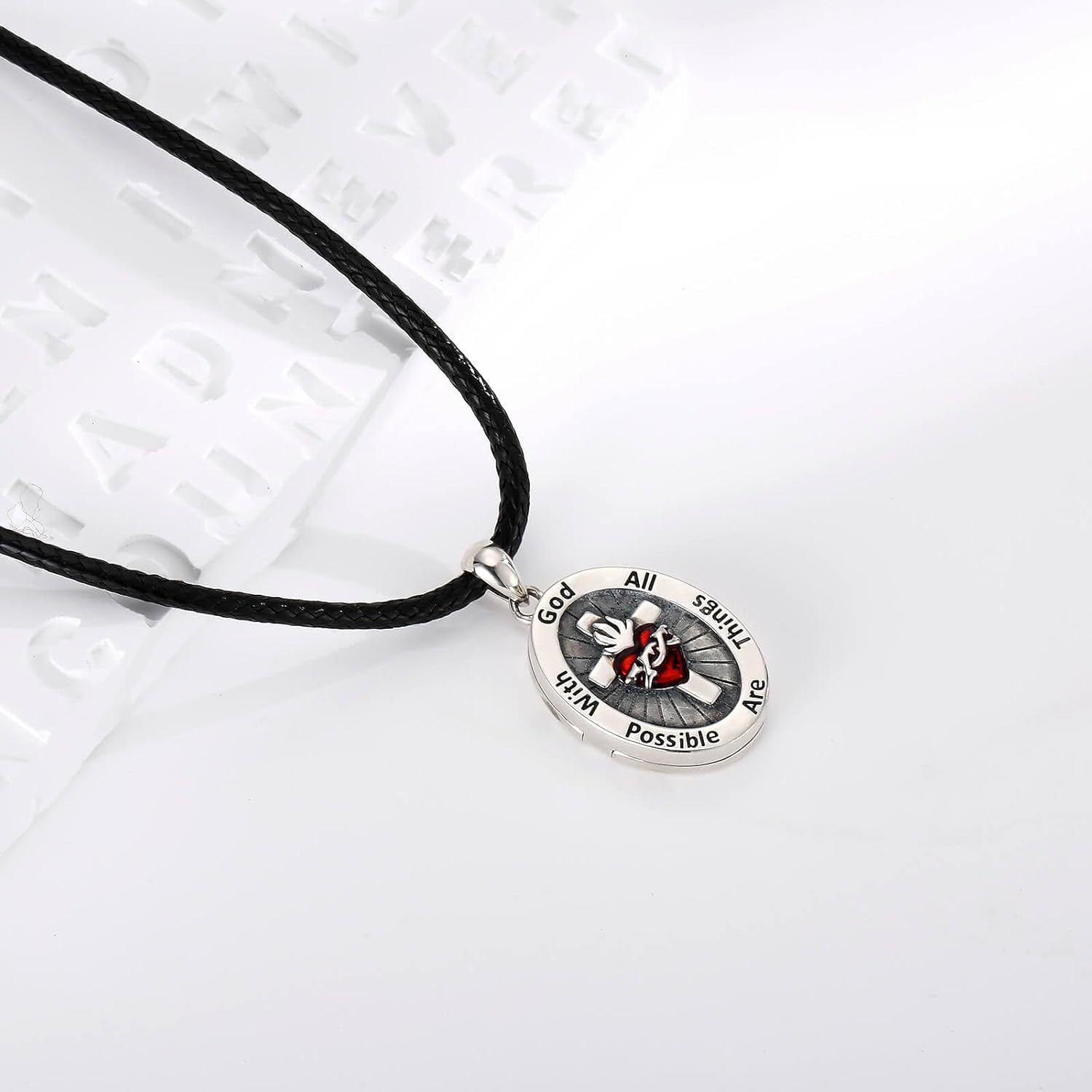 Locket Necklace for Women - Sterling Silver Oval Turquoise Flower Lockets Pendant that Holds Pictures Vintage Jewelry Memorial Gifts for Women (Sacred Heart of Jesus) - Image 7