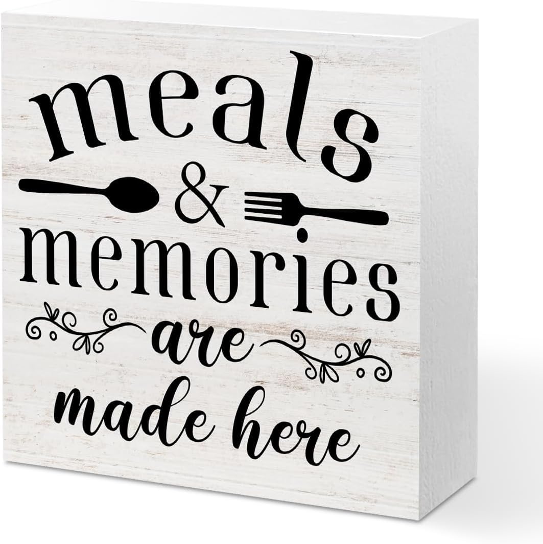 Meals and Memories Are Made Here Box Sign 7x7 Inch Kitchen Decor