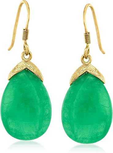 Ross-Simons Aretes colgantes de jade en oro de 18 quilates sobre plata esterlina Gema Jade