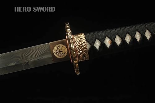 Miniatura 4 de HERO SWORD Katana del Rey Dragón de acero de Damasco forjado a mano, espiga completa, espada samurái real afilada, auténtica arma japonesa,