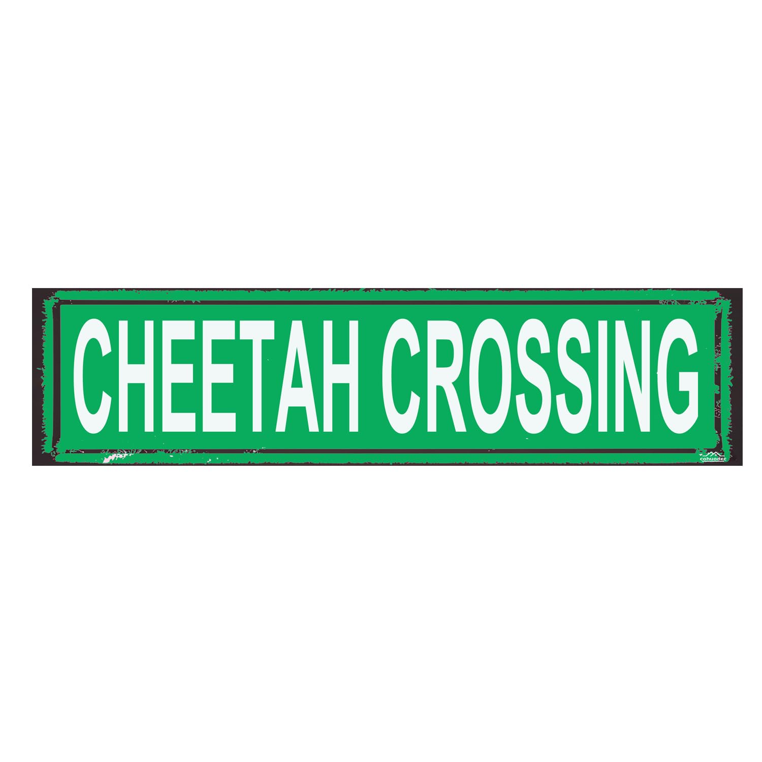 Cheetah Crossing Rustic Metal Sign - Safari Nursery Wall Decor,4x16 Inch Wildlife Plaque