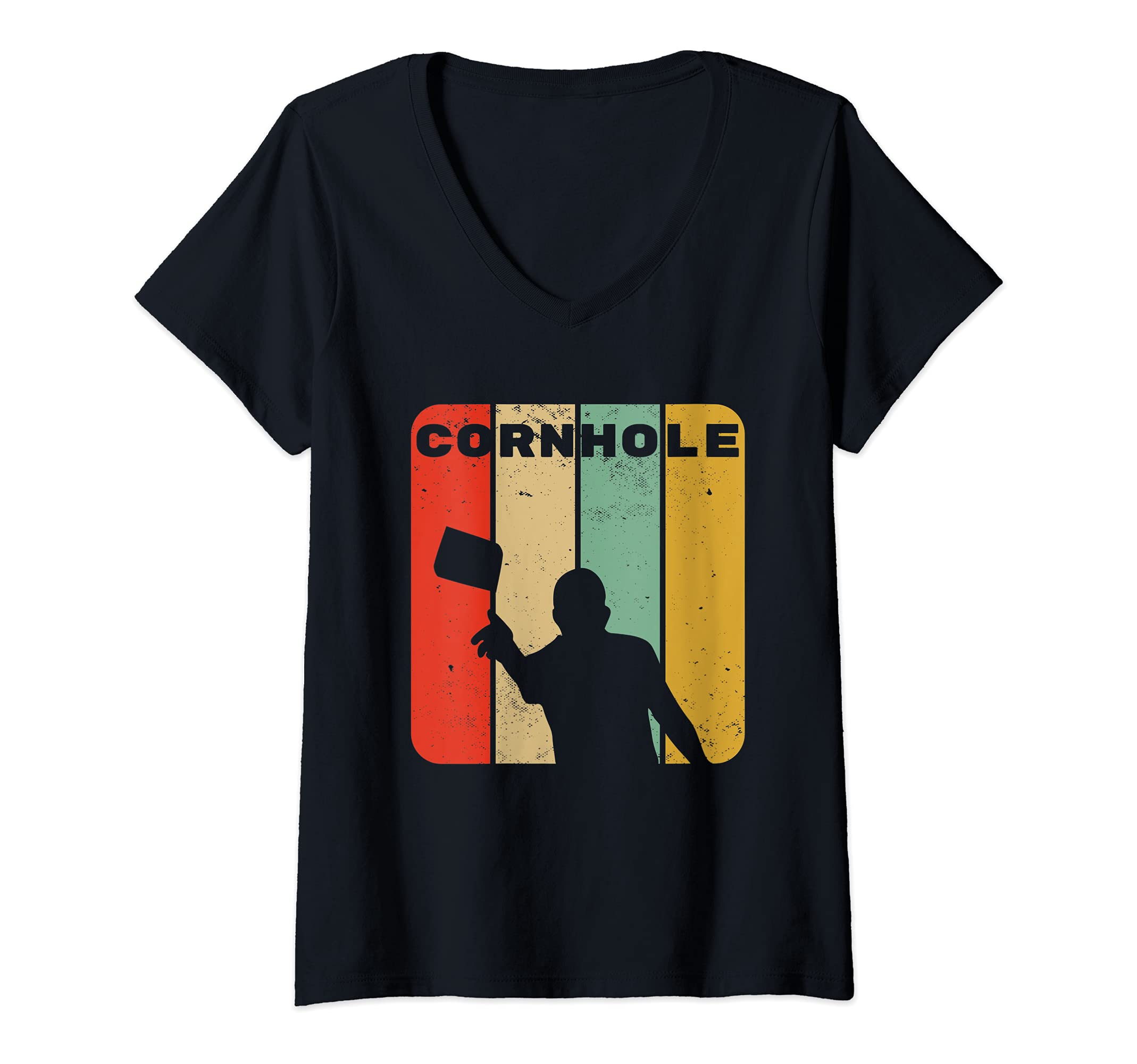 Womens Cornhole Vintage Retro Style Team Tournament V-Neck T-Shirt