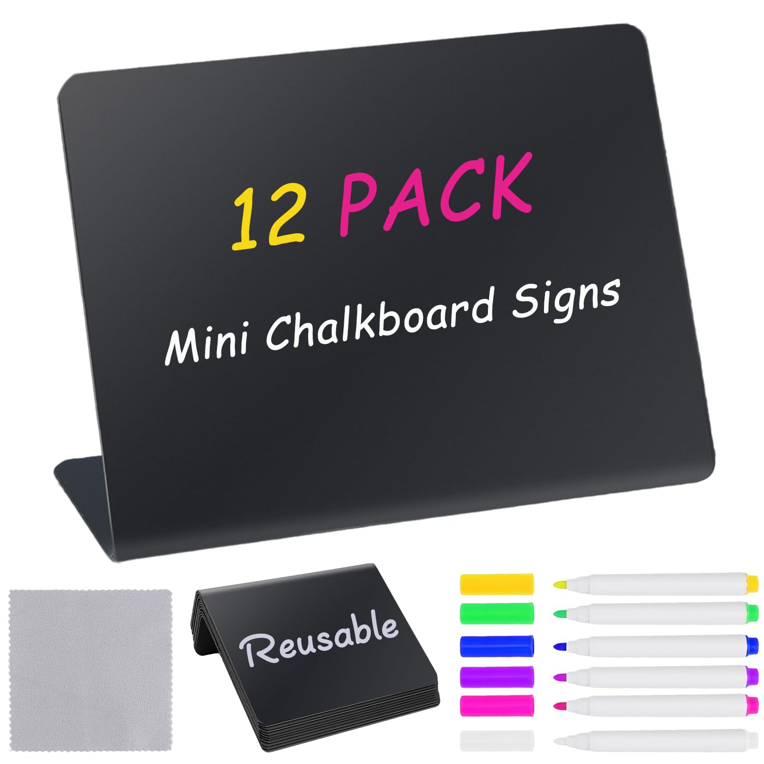 12PCS Mini Chalkboard Signs, 4"x3" Food Labels for Party Buffet, Reusable Table Sign Chalk Board for Weddings, Birthday Parties, Message Board Signs
