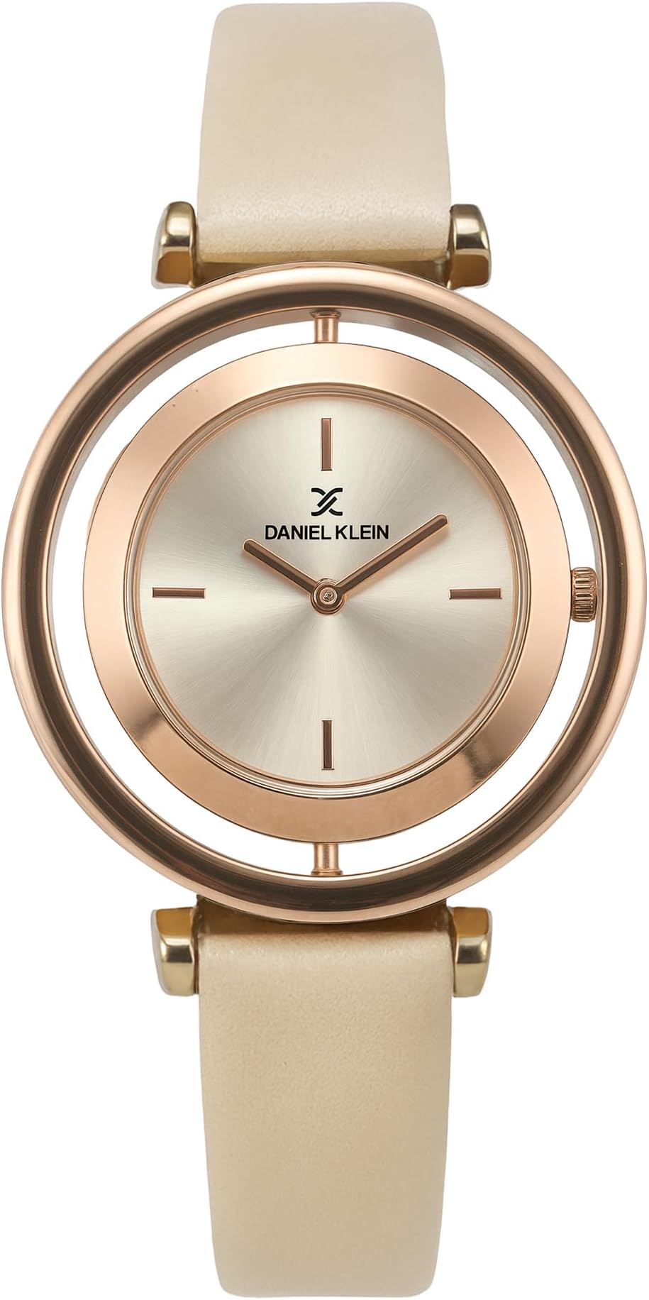 Analog Round Dial Rose Gold Case Beige Leather Strap Water-Resistant Wrist Watch for Women Girls, Ladies DK11430-4