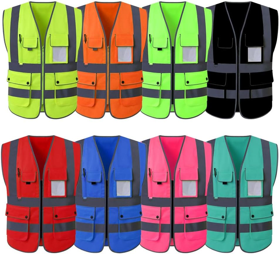 TOPTIE Customized 8 Pockets High Visibility Safety Vest ANSI ISEA Class 2 Reflective Vest Add Your Logo - Image 5