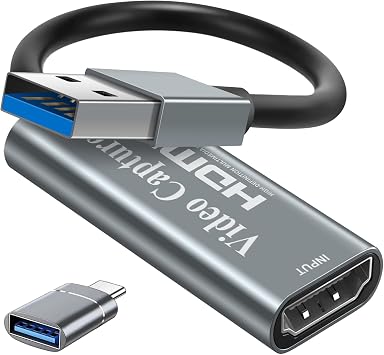 Papeaso Video Capture Cards, 4K HDMI to USB 3.0 Video Capture Device, 1080P HD 60fps Broadcast Live and Record Video Audio Grabber for Gaming, Streaming, Teaching, Video Conference Silver
