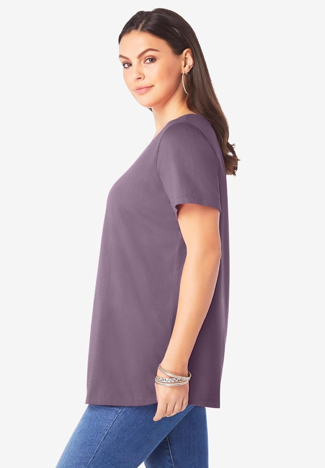 Roaman's Women's Plus Size Cotton Ultimate V-Neck Tee