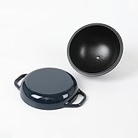 Vista 4 de HAWOK Cloche de pan de hierro fundido, diámetro 7.8 pulgadas/20cm, 0.95 cuartos de galón, bandeja para hornear de masa madre esmaltada azul marino