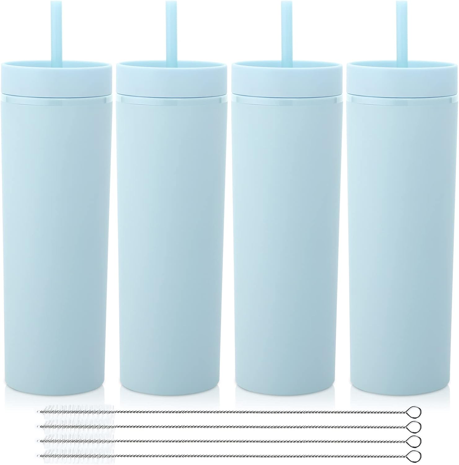 Volhoply 20oz Plastic Skinny Tumblers Bulk 4 Pack, Tumbler with Lid and Straw,Reusable Travel Iced Coffee Mug,BPA Free Acrylic Water Cups With Straw for Party,DIY Gifts(Blue, 4 Set)