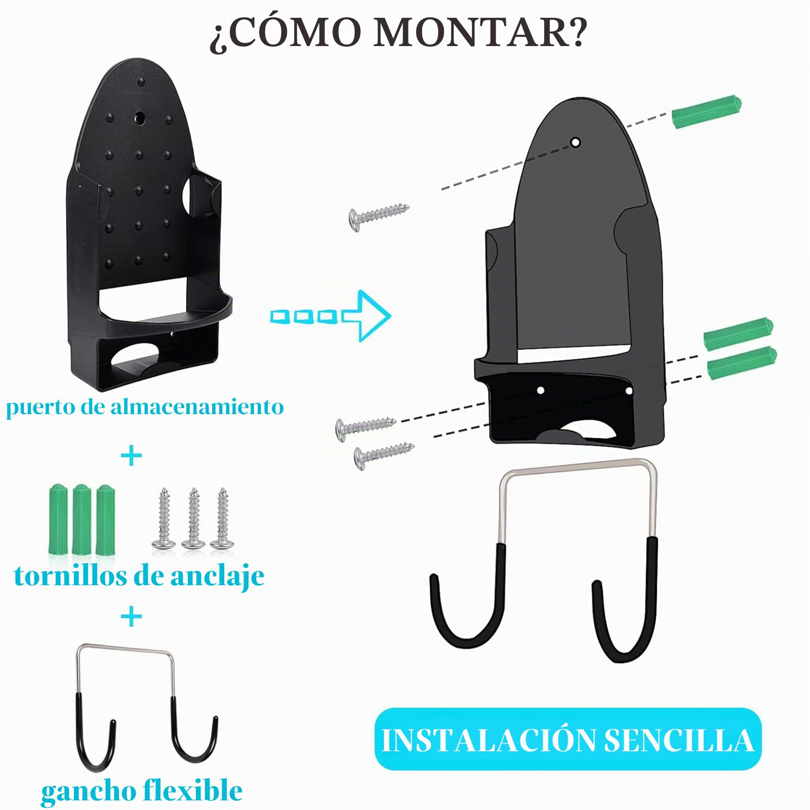 Soporte para tabla de planchar, organizador de almacenamiento en estante para tabla de planchar, cesta de planchado sobre puerta o montaje en pared en cuarto de lavado [blanco] | Estante de baño para el hogar, 42,9 cm x 14 cm x 12 cm