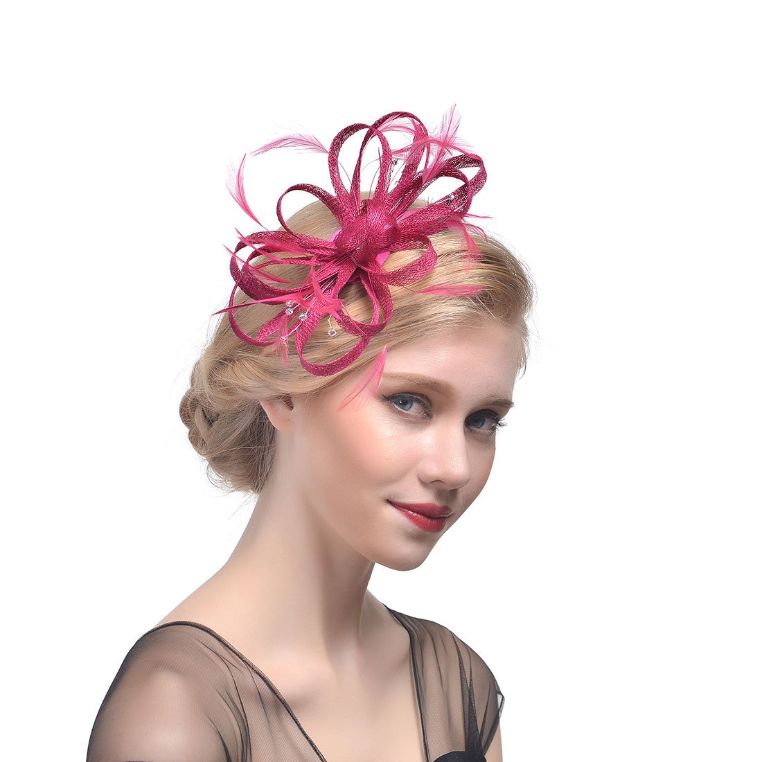 Ulalaza Women's Fascinators Hat Hair Clip Feather Wedding Bridal Cocktail Hat Derby Church Banquet for Girls