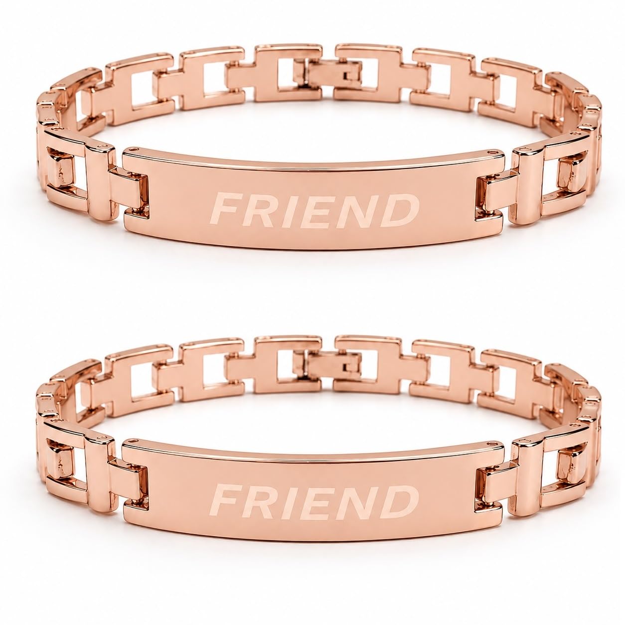 Set Of 2 Rose Gold Stainless Steel Friend ID Bracelet For Men, Premium Link Anti-Tarnish Metal Chain Friendship Bracelet, Stylish Gift Jewelry For Brother & Best Friend-image-34