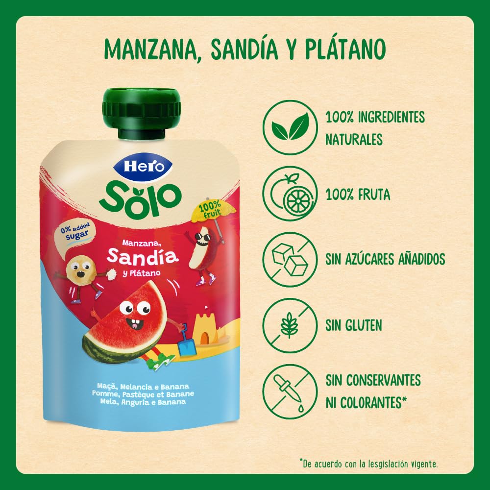 Bolsita Fruta Bebé Manzana Sandía Plátano 100% Natural Sin Conservantes 100g x 6U Desde 6 Meses
