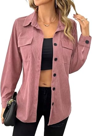 Womens Long Sleeve Tops Spring Summer Jacket with Buttons Front Casual Collared Pocket Shirt Elegant Blouse