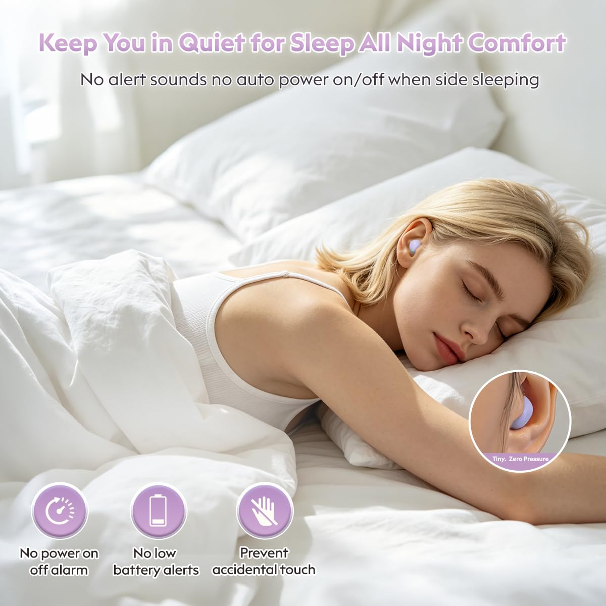 Mini auriculares inalámbricos para dormir de lado, auriculares invisibles de 2,27 g para orejas pequeñas, auriculares Bluetooth 6.0 para dormir, sin sonidos de alerta, pantalla LED