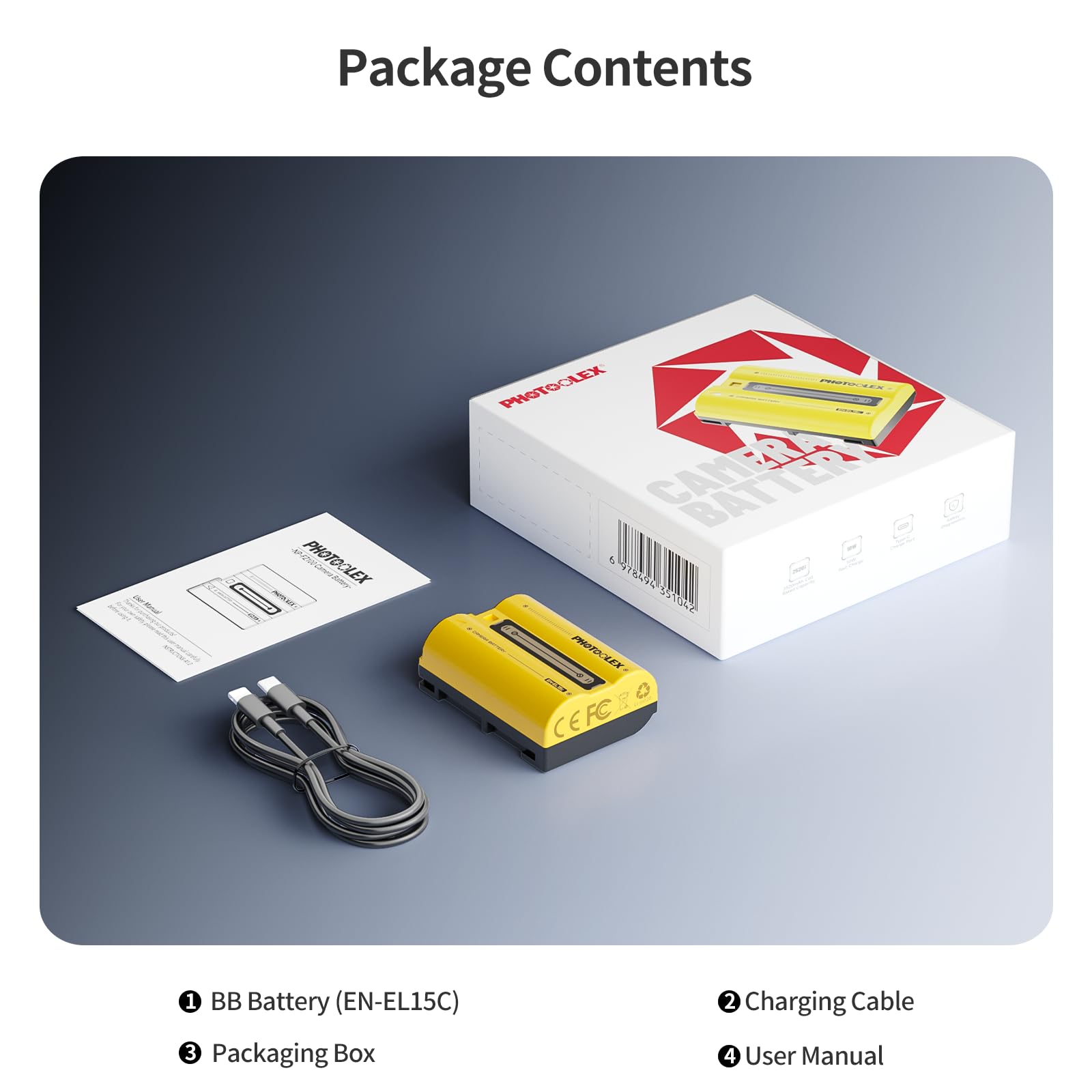 PHOTOOLEX EN-EL15c Batteria per fotocamera, 2520 mAh, USB-C, ricarica rapida, batteria di ricambio ricaricabile EN-EL15C, compatibile con Nikon ZR Z8 Zf Z6iii Z7II Z7 Z 6II Z6 Z5 D850 D810 D810A D780
