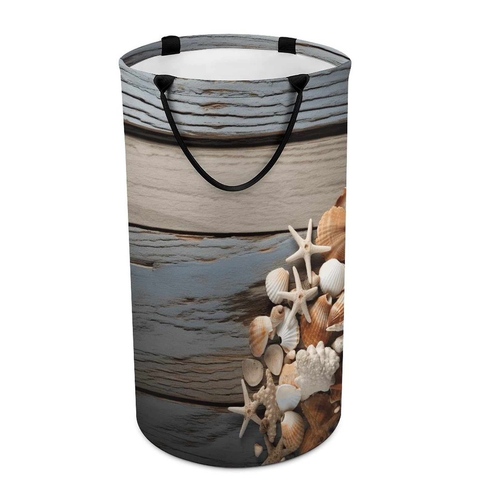 Adfgyerh Style Seashells On Wooden Board Laundry Basket ，Foldable Waterproof Model ，Laundry Hamper ，Handles On Both Sides Easy To Move ，Storage Basket For Bedroom, Bathroom, Dorm, Laundry Room.