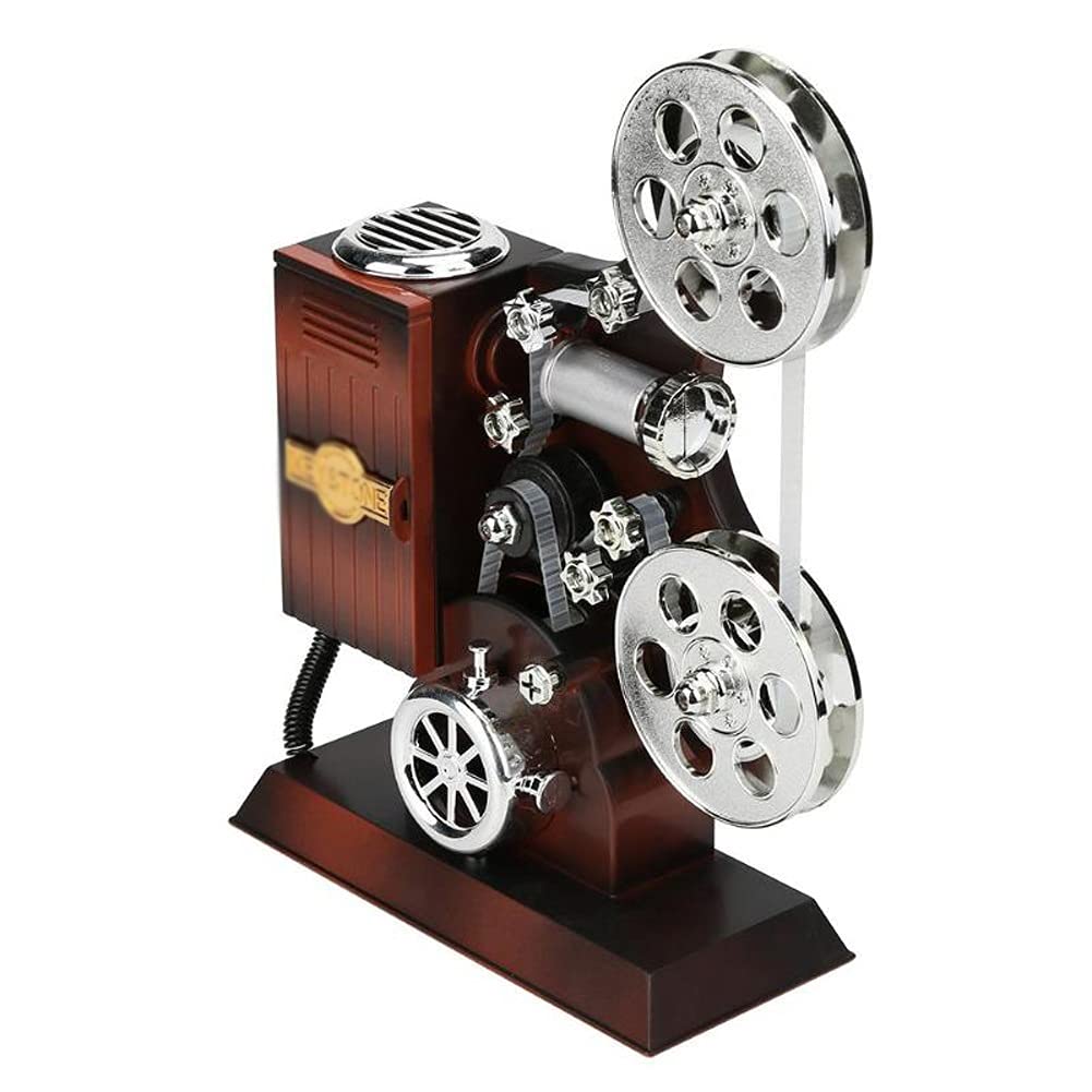 DKIUGL Antique Retro Movie Film Projector Music Box Wood Metal Musical Boxes Birthday Gift Toy for Kids Vintage Wedding Home Decoration