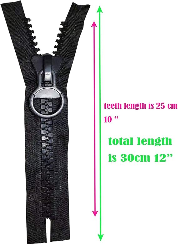 Super Large Big Plastic Zipper Size 20# Heavy Duty Zippers 10 in Long with Big Slider and Puller for DIY Sewing (Black -2pcs)