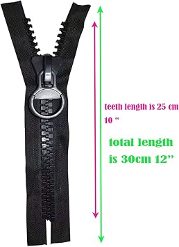 Super Large Big Plastic Zipper Size 20# Heavy Duty Zippers 10 in Long with Big Slider and Puller for DIY Sewing (Black -2pcs)