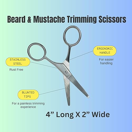 Miniatura 2 de G.B.S Tijeras de barba 3n1 para hombre, corte y peinado, tijeras de acero inoxidable para barba, bigote, cejas, pelo de nariz, estuche de viaje de