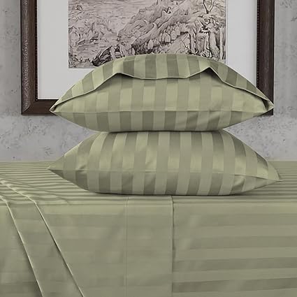 URBANHUT 800 Thread Count Egyptian Cotton Damask Striped Twin Size Sheets Set (4 Pc) - Ultra Soft & Smooth, Sateen Weave Twin Size Bed Sheets, Luxury Hotel Sheets with 16" Deep Pocket - Sage