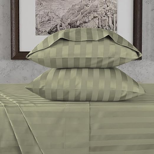URBANHUT 800 Thread Count Egyptian Cotton Damask Striped Twin Size Sheets Set (4 Pc) - Ultra Soft & Smooth, Sateen Weave Twin Size Bed Sheets, Luxury Hotel Sheets with 16" Deep Pocket - Sage