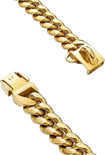 Miniatura 4 de Collar de perro con hebilla de acero inoxidable, collar de joyería de bulldog para mascotas, impermeable, oro rosa, negro, plata, resistente,