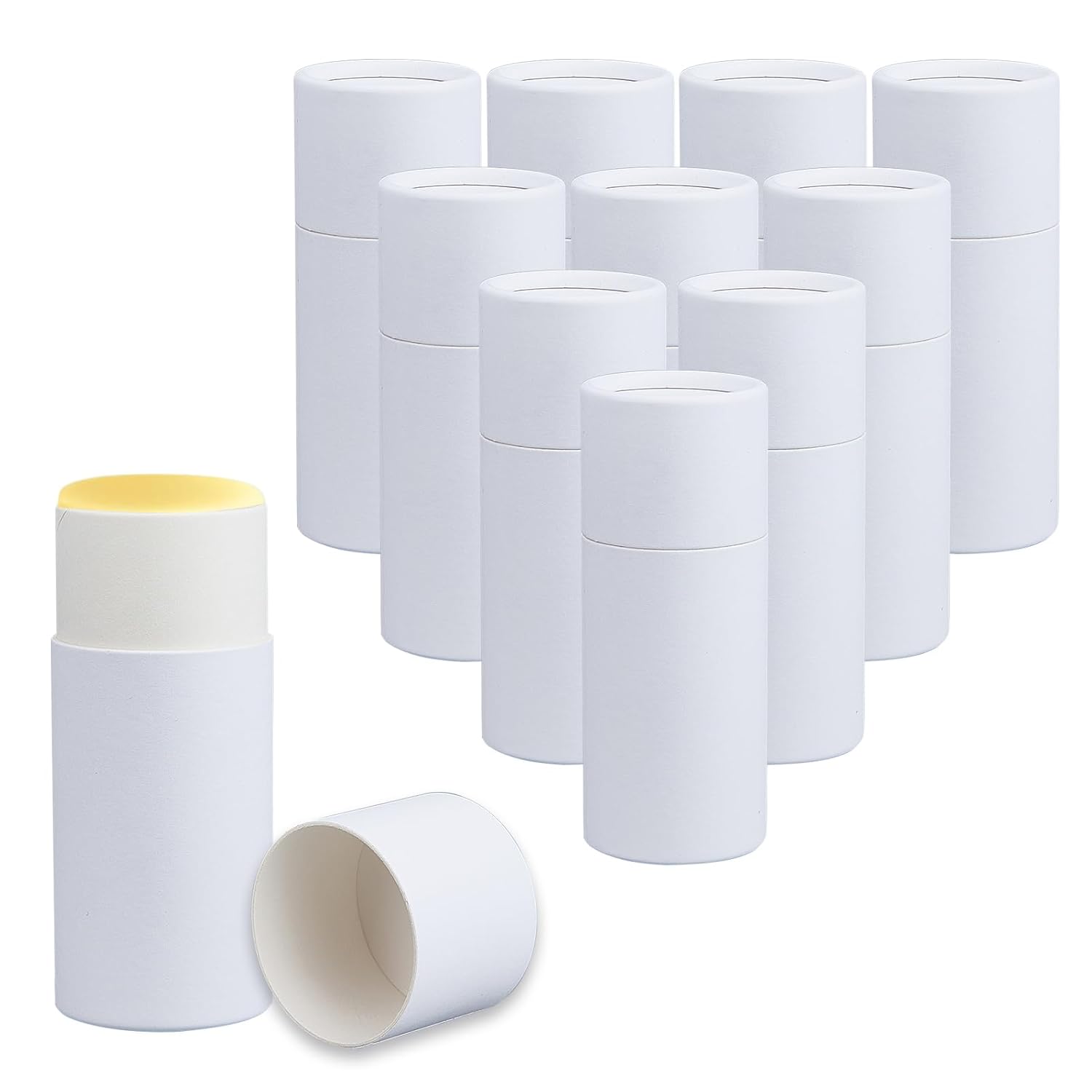 NICENEEDED 10 Pcs White Paperboard Deodorant Tubes, 2.1 oz Empty Cardboard Deodorant Containers, Push-Up Style Kraft Paper Jar Tube Round Paperboard Solid Container for DIY Homemade Body Lotion Sticks