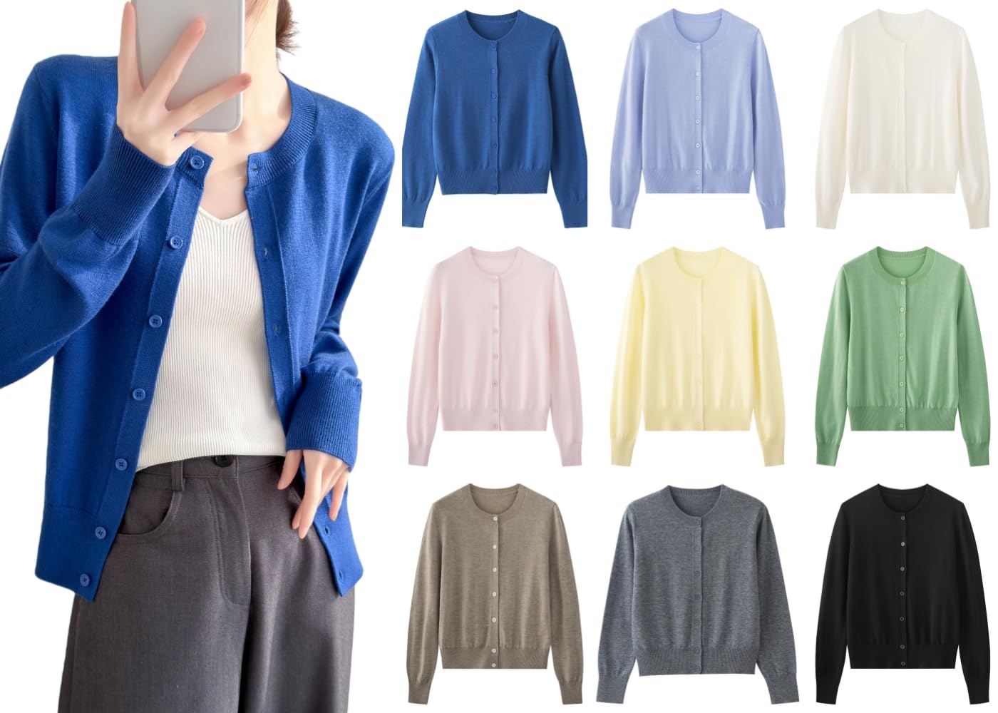 Cárdigan Corto De Mujer Suéter De Punto Suave con Botones Delanteros Cárdigan Ligero De Manga Larga Y Cuello Redondo Suéter Informal Tipo Chaqueta Dirndl para Atuendo Casual Diario